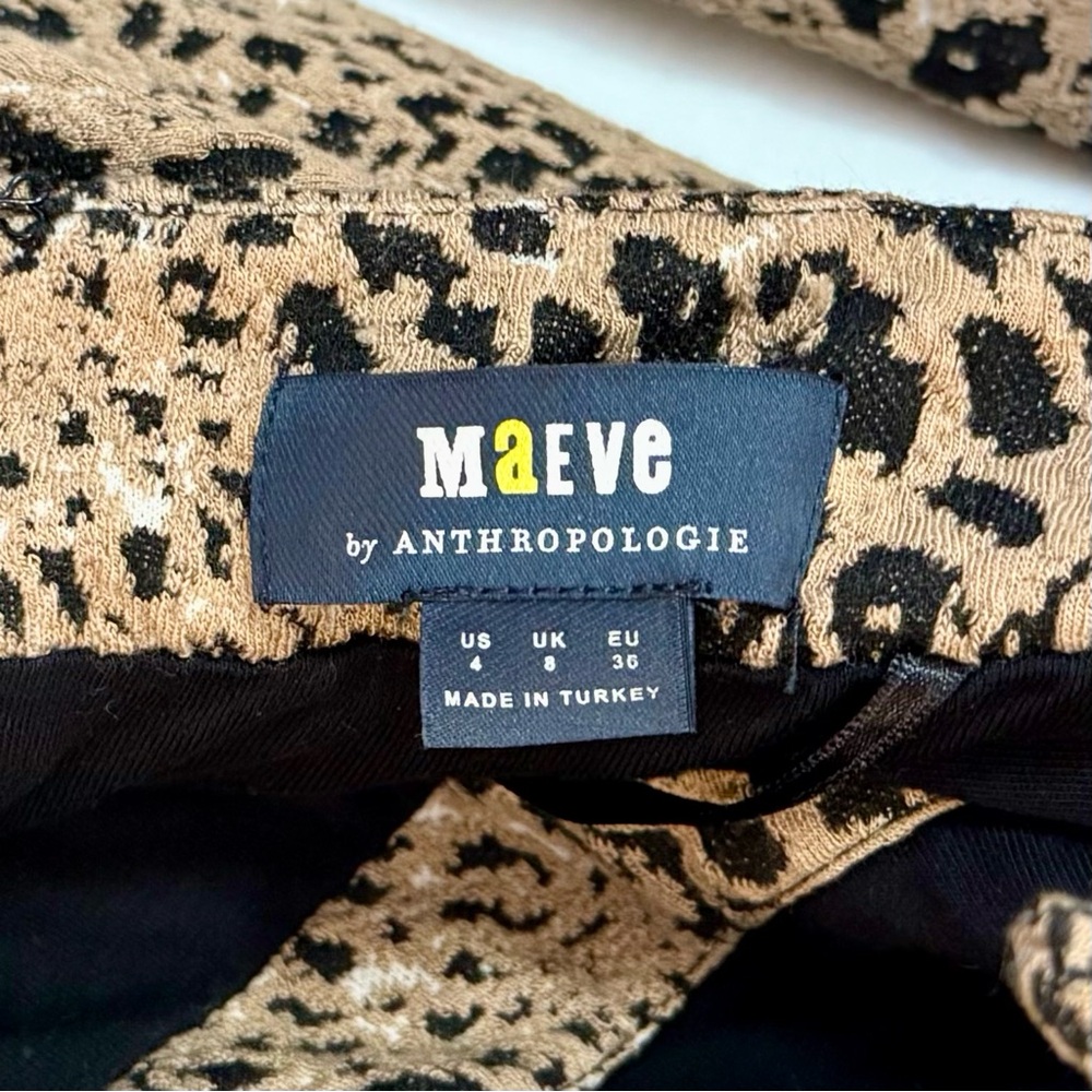 Anthropologie Maeve Leopard Back Bow Cut Out Mini Dress Flirty Edgy Puff Size 4 - Picture 5 of 7